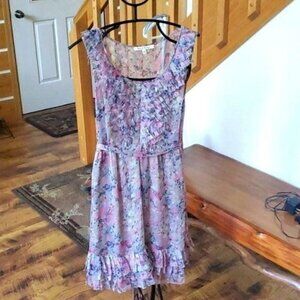 Black Rainn Multi-colored Sleeveless Ruffled Whimsy Buttoned Belted Sz 4 Dress